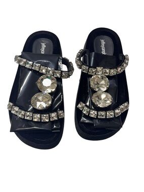 Jeffrey Campbell Zhao crystal embellish Whimsygoth velvet slide sandals sz 7.5